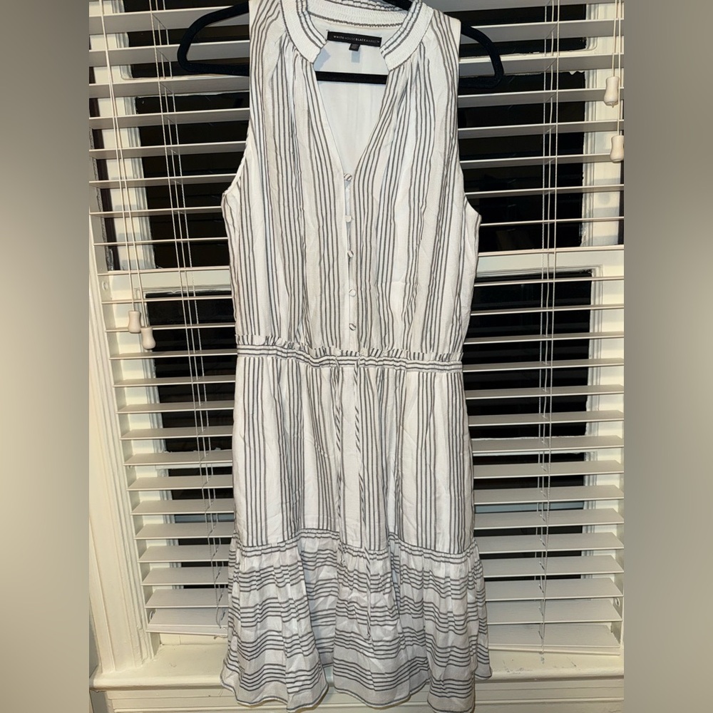 White House Black Market Black and White Button-Front Midi Dress